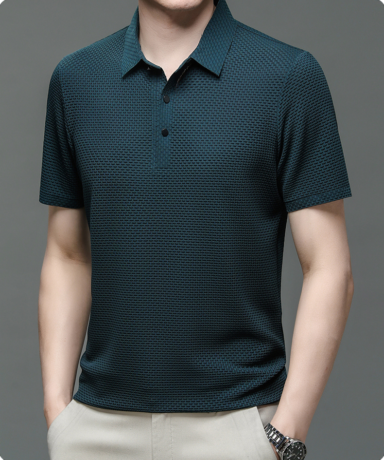 Elevated Style | Men's Polo Shirt with Textured Fabric & Classic Buttons | Versatile Summer Essential for Effortless Looks