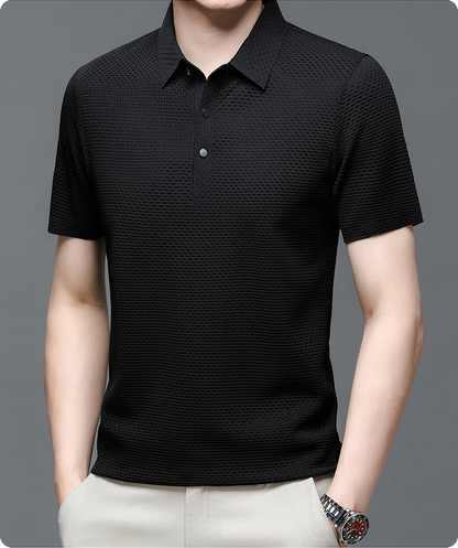 Elevated Style | Men's Polo Shirt with Textured Fabric & Classic Buttons | Versatile Summer Essential for Effortless Looks