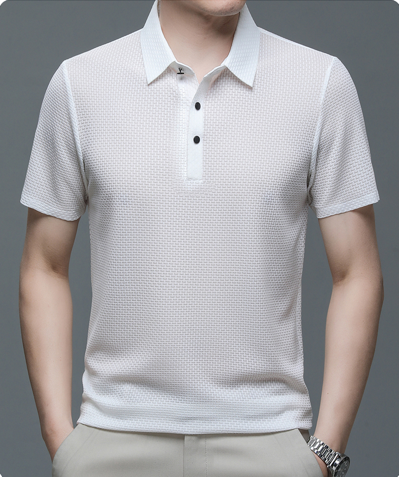 Elevated Style | Men's Polo Shirt with Textured Fabric & Classic Buttons | Versatile Summer Essential for Effortless Looks
