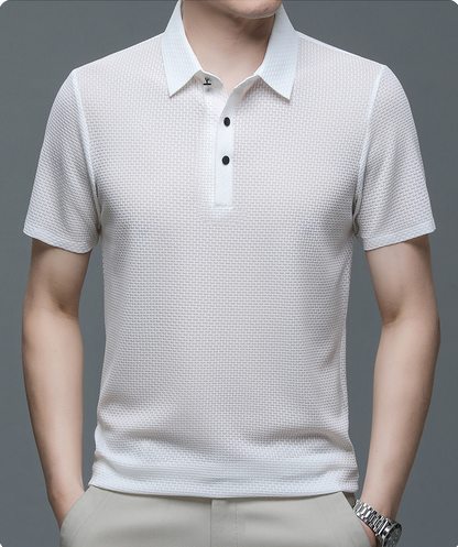Elevated Style | Men's Polo Shirt with Textured Fabric & Classic Buttons | Versatile Summer Essential for Effortless Looks