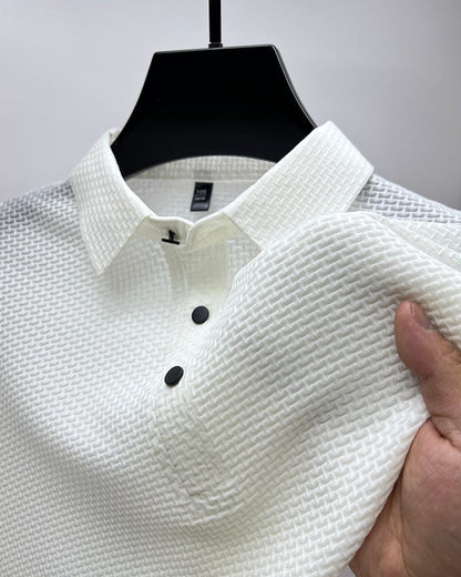 Elevated Style | Men's Polo Shirt with Textured Fabric & Classic Buttons | Versatile Summer Essential for Effortless Looks