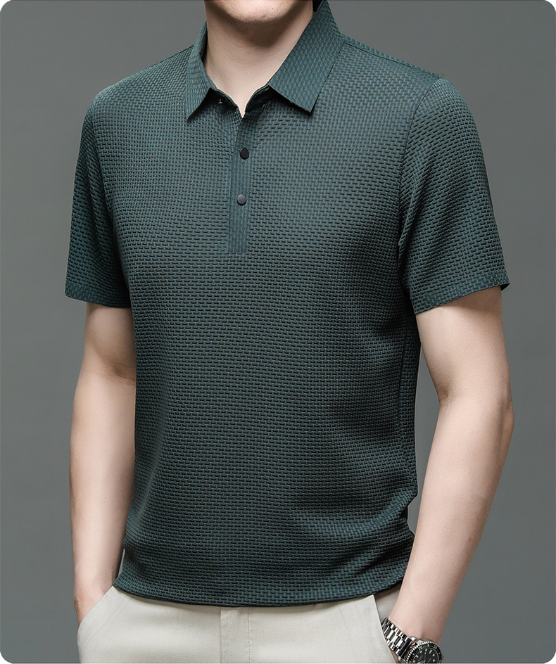 Elevated Style | Men's Polo Shirt with Textured Fabric & Classic Buttons | Versatile Summer Essential for Effortless Looks