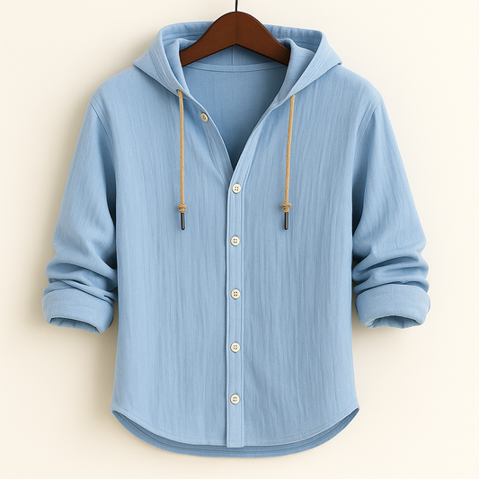 Emerson Collection | Lightweight Cotton-Linen Hoodie Shirt with Adjustable Drawstring | Relaxed Fit for All-Day Comfort