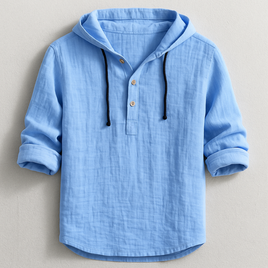 Hudson Collection | Lightweight Cotton-Linen Hoodie Shirt with Adjustable Drawstring | Relaxed Fit for All-Day Comfort