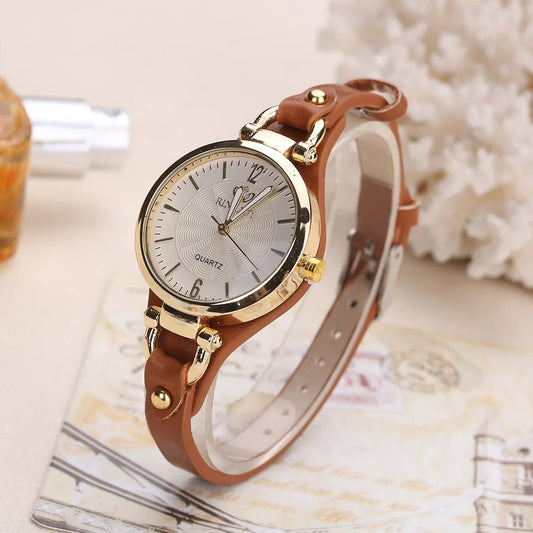 L’Or Blanc | Women's Watch with Gold-Tone Bezel & Vegan Leather Strap | Elegant Quartz Timepiece for Minimalist Style