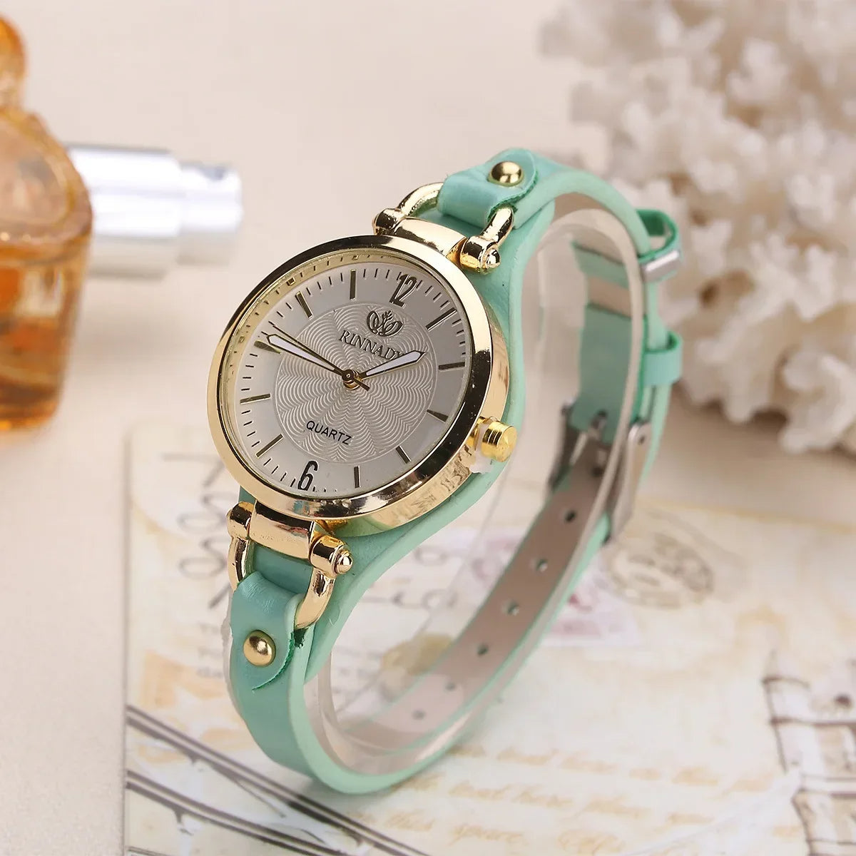 L’Or Blanc | Women's Watch with Gold-Tone Bezel & Vegan Leather Strap | Elegant Quartz Timepiece for Minimalist Style