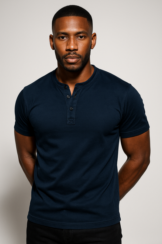 Men's Classic Short Sleeve Henley Shirt with 3-Button Placket | Slim-Fit Design for Effortless Smart-Casual Style