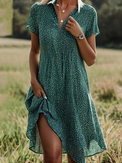 Naya | Women's A-Line Summer Dress with Polka Dots & Collared V-Neck | Effortless Style for Warm Days
