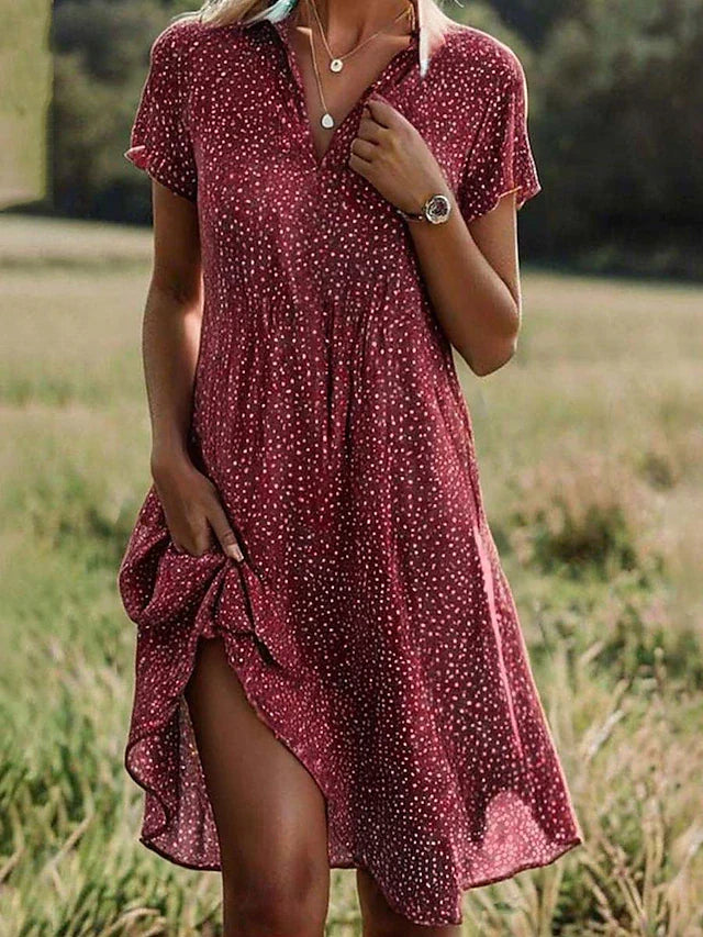 Naya | Women's A-Line Summer Dress with Polka Dots & Collared V-Neck | Effortless Style for Warm Days