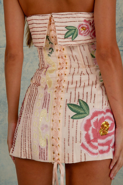 Rose Collection | Women's Summer Dress with Floral Embroidery & Sequin Accents | Elegant Mini Outfit for Special Occasions