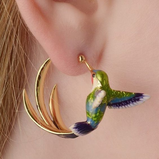 Vintage Enamel Hummingbird Earrings for Women with Handcrafted Design | Unique Accessory for Timeless Style